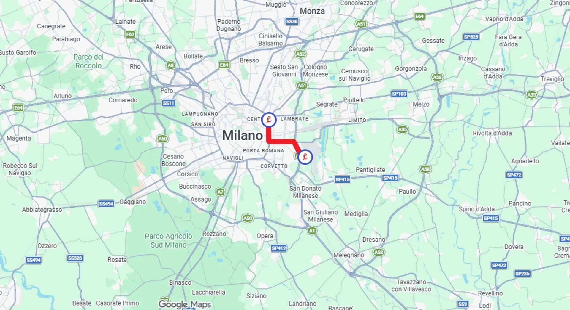 Mappa percorso Linate Shuttle